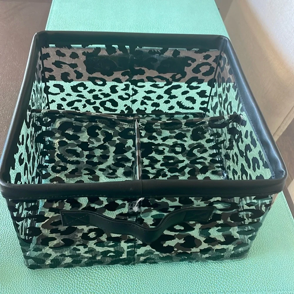 Clear with black animal print cosmetics tote